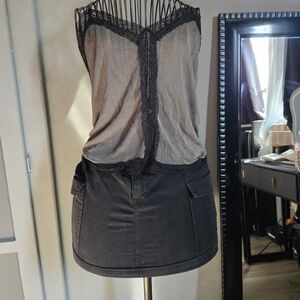 Zara Gray and Black Lace Trim Top